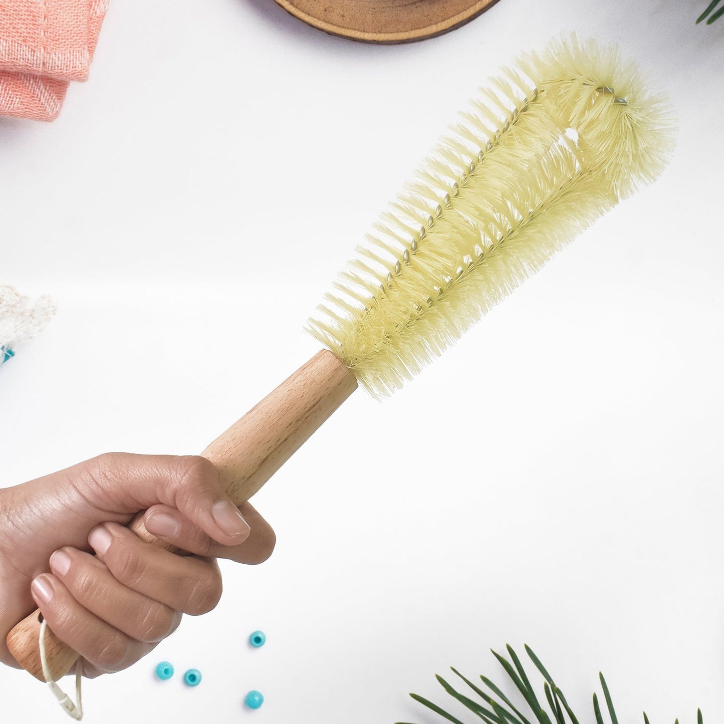 13 inch Bottle Brush, Bristle Brush with Wood Handle, Washing Brush with Wooden Handle, Kitchen Cleaning Tool, Brushes for Dish, Tumbler, Teapot, Cup, Pan
