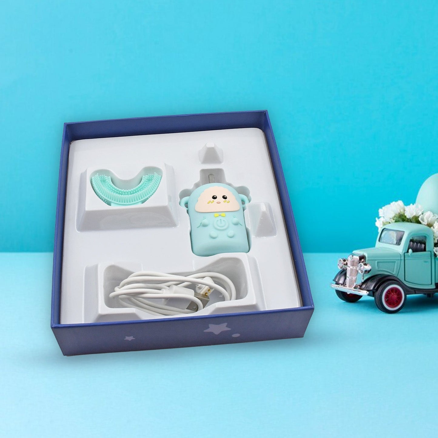 Electric Toothbrush With Light & Music, Kids U-Shaped 360° USB Rechargeable Plastic Automatic Toothbrush Portable Adjustable Cleaning Whitening Toothbrush with USB Charging Function Plastic + ABS for Kids