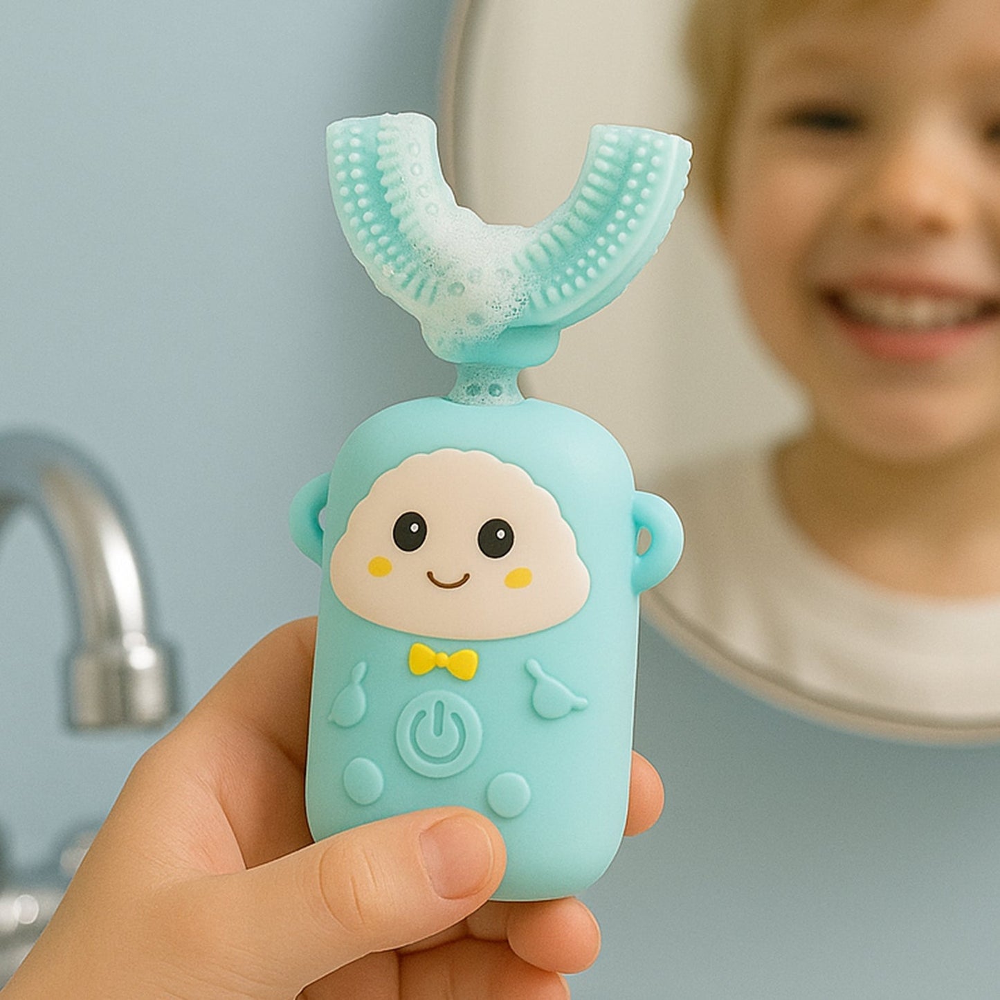 Electric Toothbrush With Light & Music, Kids U-Shaped 360° USB Rechargeable Plastic Automatic Toothbrush Portable Adjustable Cleaning Whitening Toothbrush with USB Charging Function Plastic + ABS for Kids