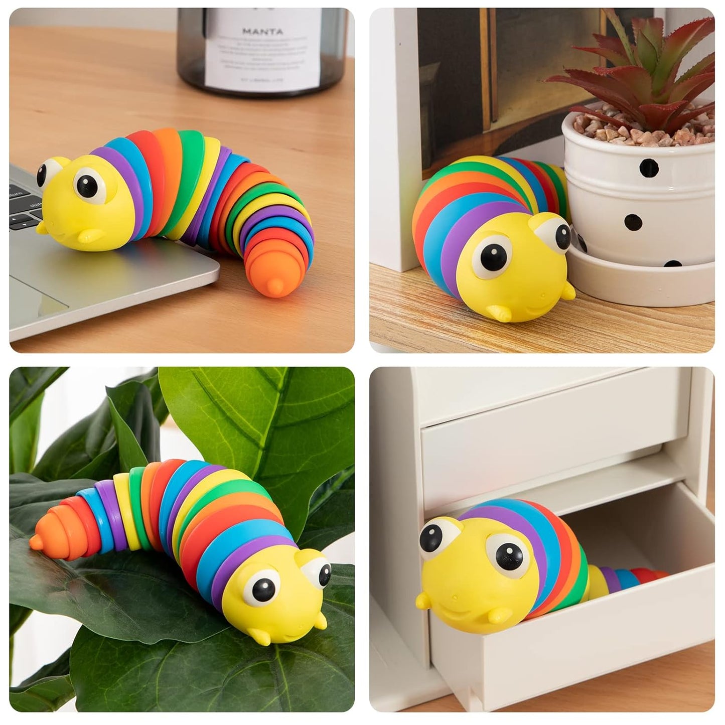 3D Rainbow Color Plastic Slug Fidget Toys, Stress Relieving Toy, Sensory Slug Toy for Boys and Girls, Finger slug Toy, for Autistic, Caterpillar Fidget Toys Stress Relief Gifts for Toddlers Kids Adults (1 Pc)