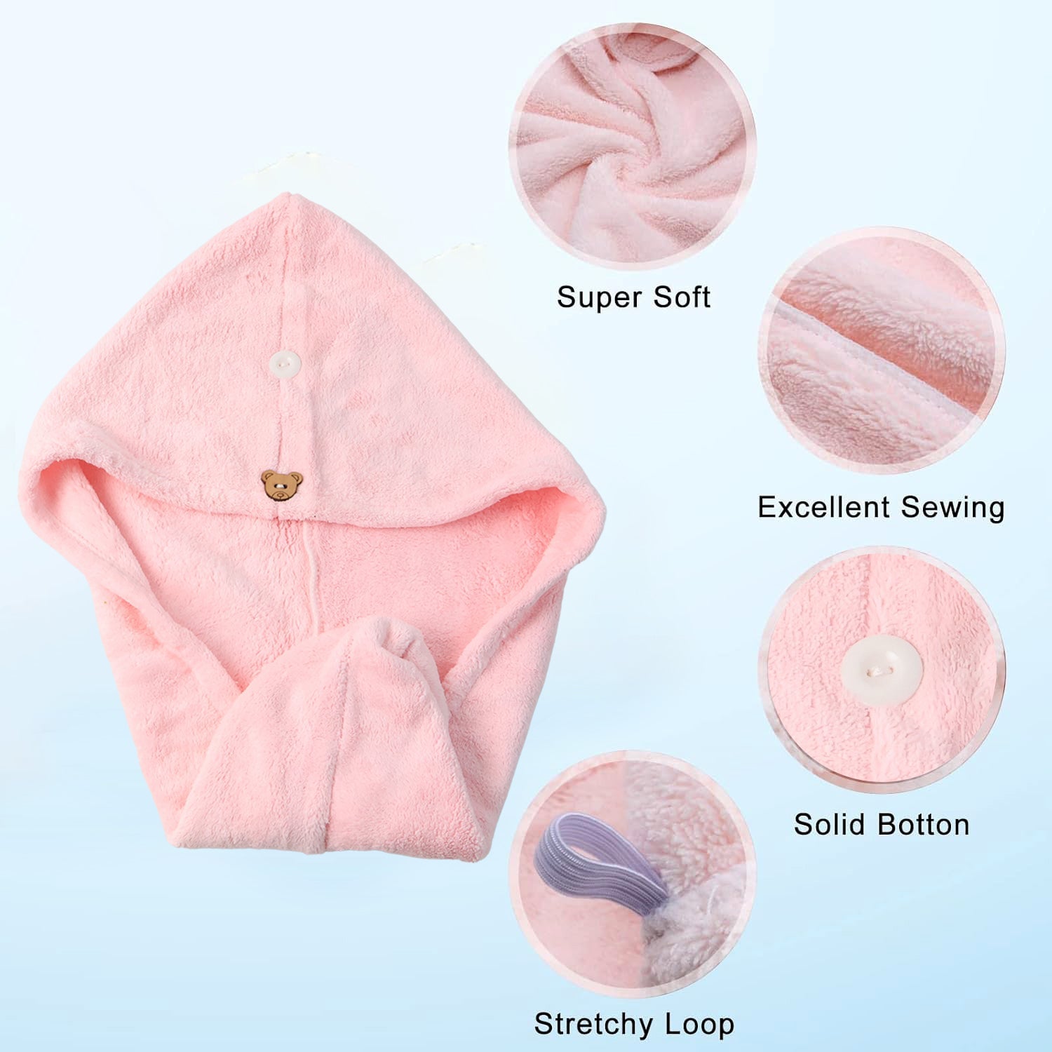 Adorable Teddy Bear Button Hair Drying Cap