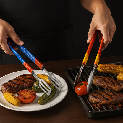 Stainless Steel Multipurpose Utility Tong / Serving Food Tongs / Tong for Kitchen and Bar / Frying, Clipping, Grilling Tong (2 Pcs Set)