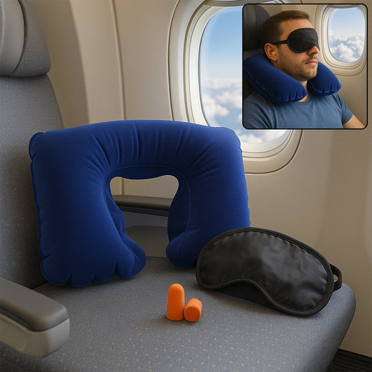 3in1 Air Travel Kit with Pillow, Ear Buds & Eye Mask