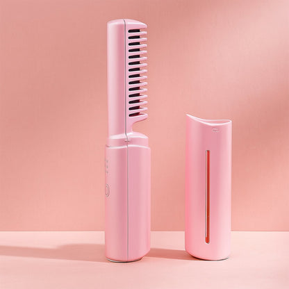 Rechargeable Mini Hair Straightener, Travel Portable USB Charging Cordless Hair Straightener Bursh, Three Temperature Adjustments Flat Iron Comb (1 Pc)