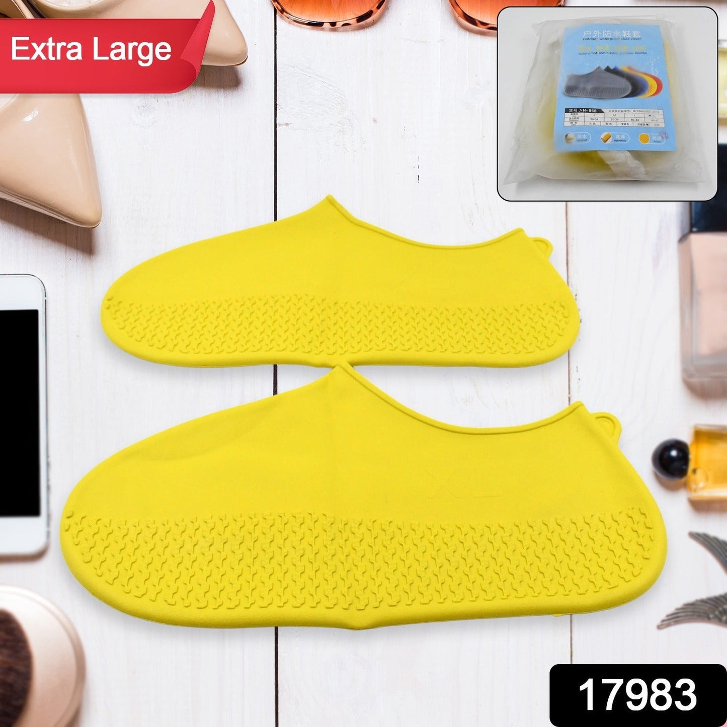 Non-Slip Silicone Rain Reusable Anti skid Waterproof Fordable Boot Shoe Cover (Extra Large Size (XL)/ 1 Pair / Mix Color)