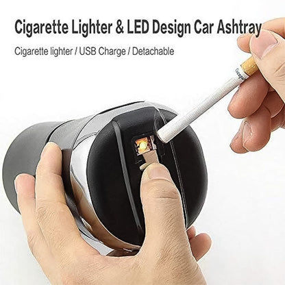 Premium Quality LED Illuminated Car Ashtray with Lid and Detachable Holder (1 Pc)