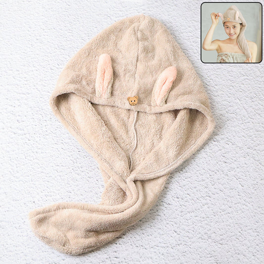 Cute Animal Ear Hooded Hair Drying Towel Wrap (1 Pc)