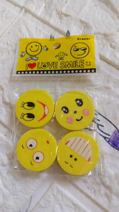 Cute Smile Emoji Eraser Set – Perfect for Kids (4pc Set)
