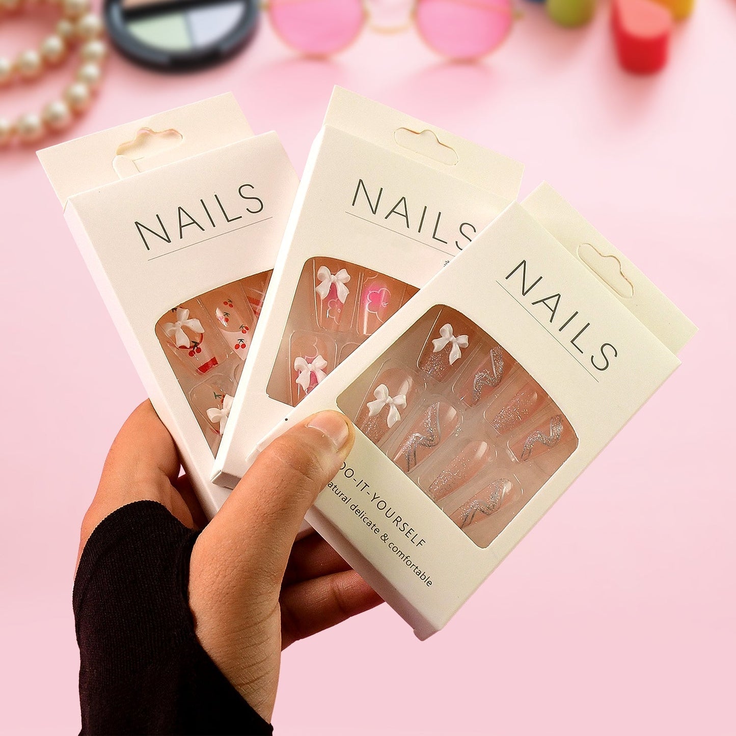 Reusable Press-On Artificial Nails with Adhesive Stickers (1 Pkt)
